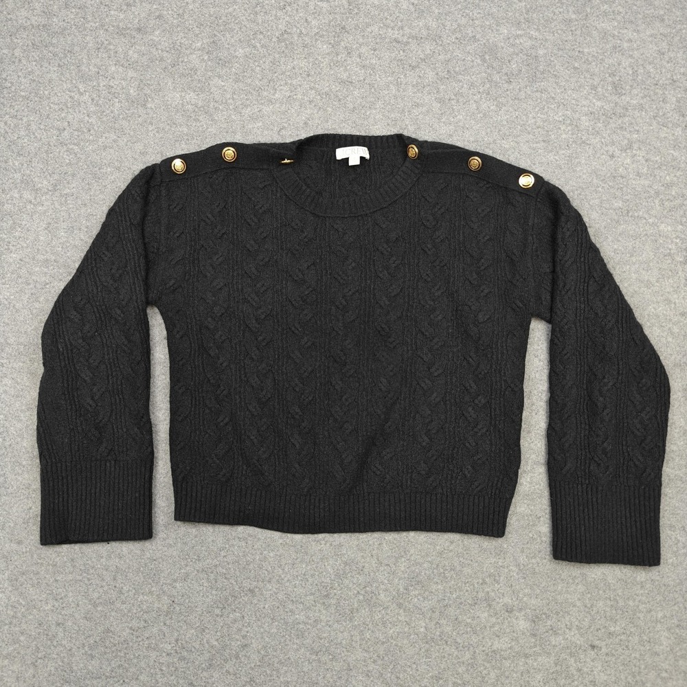 J Crew Sweater Womens Medium Black Alpaca Wool Cable Knit Button Pullover
